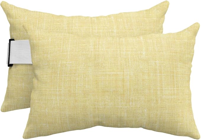Outdoor Lumbar Pillow Set of 2, Lemon Yellow Waterproof Beach Headrest Pillow with Inserts, Farmhouse Vintage Yellow Solid Color Modern Recliner Throw Pillows for Patio Furniture, 12 x 20