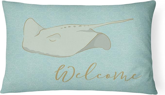Caroline's Treasures BB8561PW1216 Sting Ray Welcome Canvas Fabric Decorative Pillow Machine Washable, Indoor Outdoor Decorative Pillow for Couch, Bed or Patio, 12HX16W