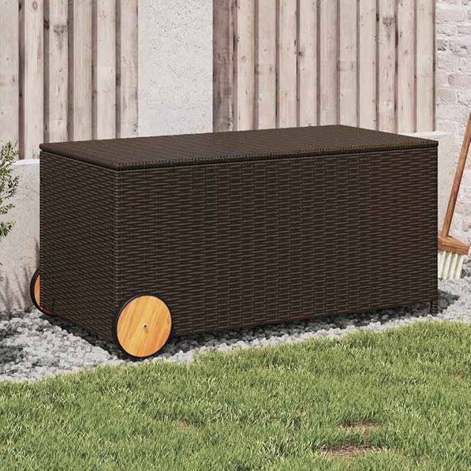 50-Gallon PE Rattan Deck Box Brown Modern Outdoor Storage Chest 21.7 x 42.1 x 20.9 in Patio Container for Cushions Tools on Balcony Garden Terrace