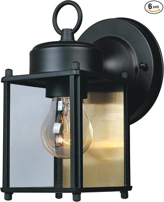 DESIGNERS FOUNTAIN Preston Outdoor Light Fixture, 8 Inch Exterior Wall Lantern Sconce for Front Door, Patio and Porch, Black, 1161-BK (Pack of 6)