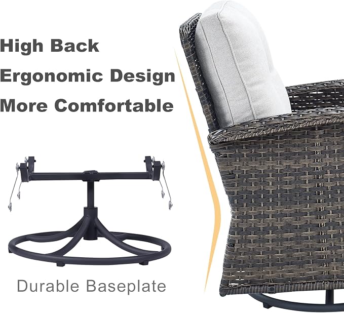 HUMMUH Patio Furniture 6-Piece PE Wicker Outdoor Conversation Set,All-Weather Rattan Swivel Chairs with Ottomans Glider Loveseat for Backyard,Poolside,Deck