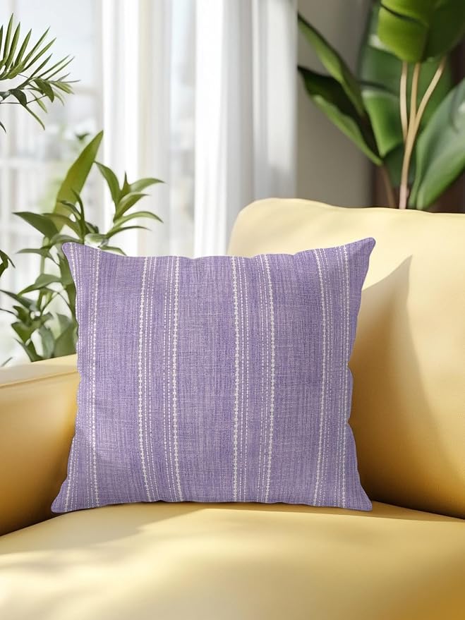 Waterproof Outdoor Pillow 1 Pack Lavender Linen Stripes Decorative Throw Pillows Cover & Insert 18x18 Inch Pillowcase Parallel Vertical Lines Pillows for Couch Sofa Bed Patio Furniture Indoor Outdoor