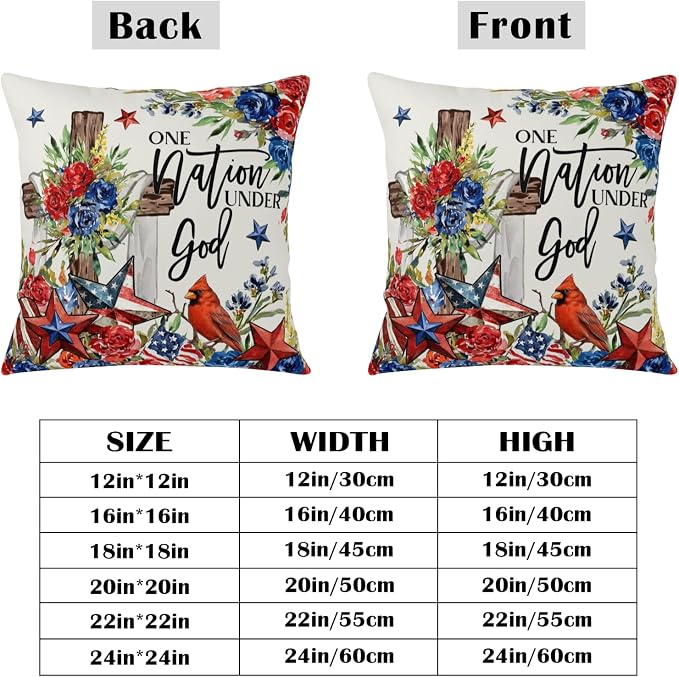 Patriotic Throw Pillow Covers 4th of July Memorial Day Pillow Covers 16x16 Set of 2 Stars Stripes Pillow Cases Floral Cross American Flag Cushion Case for Home Bedroom Living Room