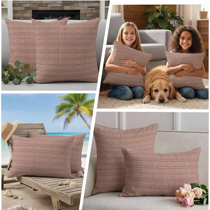 Outdoor Waterproof Throw Pillow Covers Set of 2 Brown Stripes Grain Lumbar Pillowcases 20x12 Inches Solid Color Decorative Pillows Cushion Case Patio Pillows for Couch Bed Chair Garden