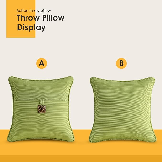 Outdoor DecorativePillows with Coconut Button Pack of 4, 18" x 18" Outdoor Pillow Set for Couch Bed Throw Patio Sofa, Chartreuse
