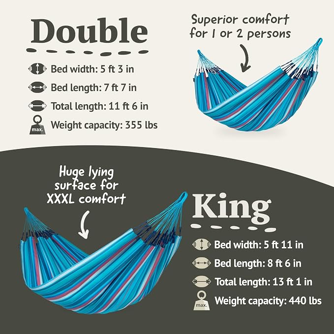 LA SIESTA Brisa Kingsize Outdoor Hammock — Colombian-Made Polypropylene, UV & Weather Resistant, for Backyard & Patio - Wave