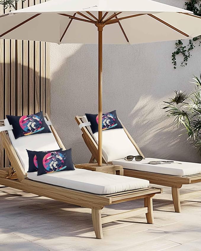 Pack of 2 Outdoor Lumbar Cushions with Inserts, Skateboarding Art Oil Painting Watercolor Waterproof Fluffy Fade Body Pillows, Patio Furniture Pillow for Home Balcony Garden Decor 12x20IN