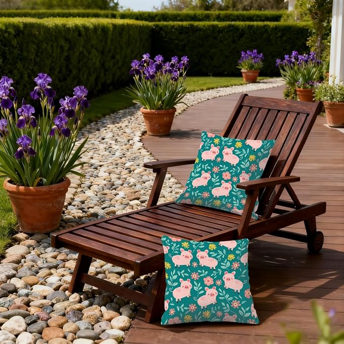 18x18 Inch Outdoor Pillow Covers Set of 2 Waterproof Throw Pillow Covers Decorative Couch Cushion Covers Pigs Green Leaves Square Pillowcases Protectors for Patio Garden Sofa