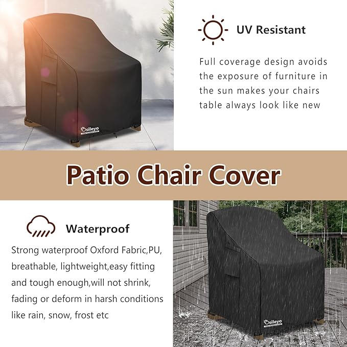 Patio Chair Cover 32W x 35D x 36H inches,Waterproof Heavy Duty Outdoor Furniture Covers for Patio Adirondack Chair 2 Pack(Black)