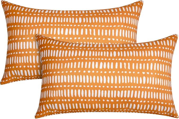 Pack of 2 Outdoor Pillows, 12x20 Outdoor Lumbar Pillows Waterproof | Outdoor Throw Pillows with Inserts, Fluffy and Supportive, Decorative Pillow for Patio and Garden, Pebble Orange
