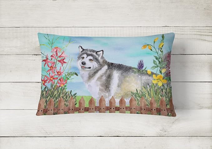 Caroline's Treasures CK1200PW1216 Alaskan Malamute Spring Canvas Fabric Decorative Pillow Machine Washable, Indoor Outdoor Decorative Pillow for Couch, Bed or Patio, 12HX16W