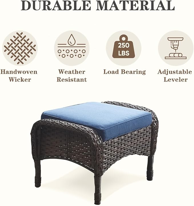 Belord Outdoor Ottomans for Patio Foot Rest - 25 Inch PE Wicker Foot Stool Set of 2 for Patio Furniture Sets,All Weather Rattan Ottoman for Balcony Deck Backyard Brown