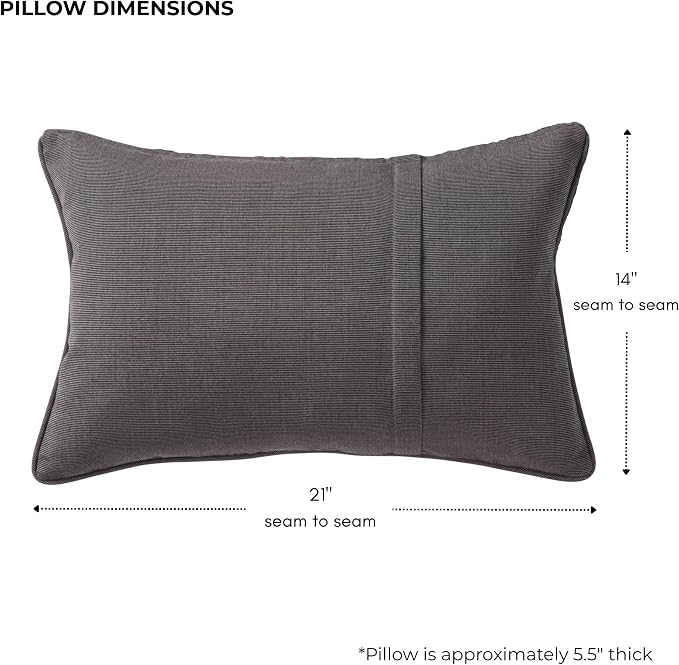 Sunbrella Rectangular Outdoor Throw Pillows 21x14 Set of 2 - Corded Lumbar Patio Accent Pillows with Pleated Design & Removable Zipper Covers – Weather & Fade Resistant Pillows, Canvas Coal