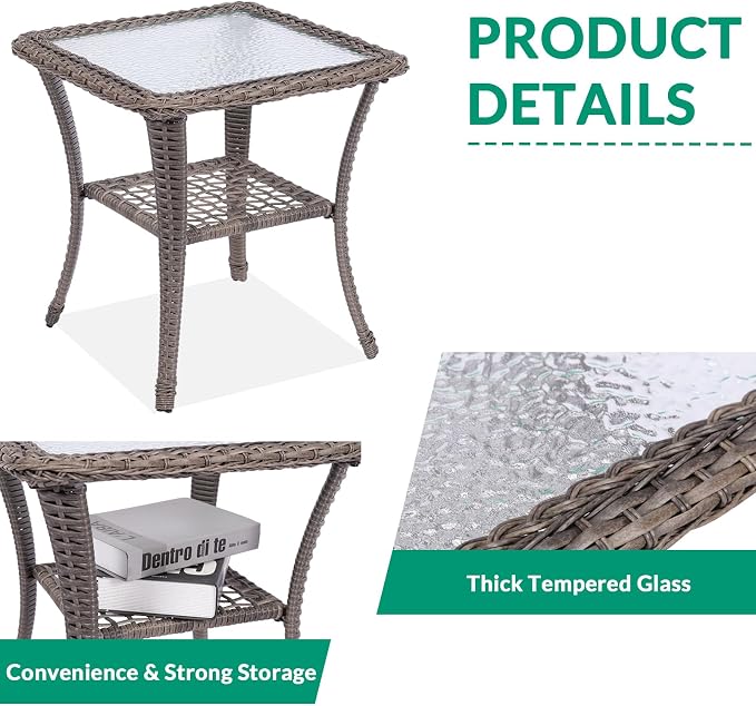 VIVIJASON 7-Piece Outdoor Patio Wicker Conversation Sets, All Weather Outdoor Rattan Furniture Set Includes Glider Loveseat, 2 Rocking Chairs, 2 Glider Rocker Chairs, 2 Coffee Table, Grey