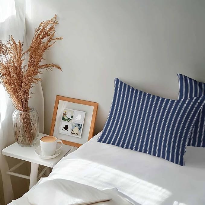 Outdoor Pillow Covers 12x20 Set of 2 Navy Blue Stripe Outdoor Pillows Waterproof Throw Pillow Covers Vertical Striped Pillowcases Decorative Case for Patio Cushion