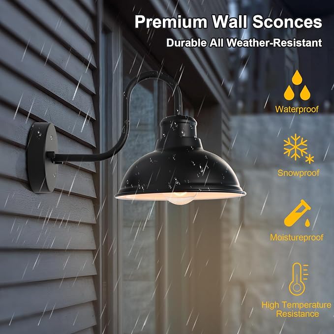 Barn Light Outdoor Wall Lights 8" Exterior Lighting Fixtures 2 Pack | Anti-Rust Waterproof Farmhouse Industrial Vintage Matte Black Wall-Mount for Porch Garage Patio Yard ETL Listed