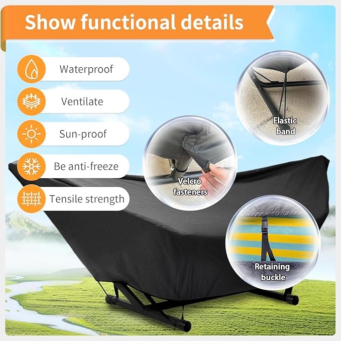 Hammock Cover Waterproof,10-15FT Outdoor Hammock Covers with Elastic Ropes,Adjustable Buckle and Zip,420D Oxford HammockBeds Cover for Garden,Patio,Beach Hammocks Stand (Black, 13-14FT)