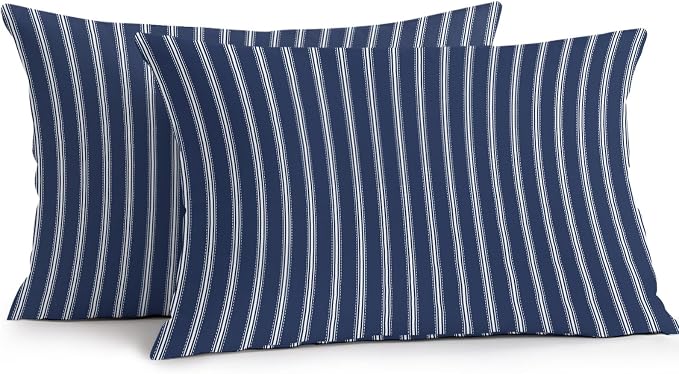 Navy Blue Striped Outdoor Pillow Covers 20x12 Inch Lumbar Pillow Covers Set of 2 Waterproof Decorative Throw Pillow Cases Navy Blue White Farmhouse Stripes Cushion Covers for Patio Furniture Garden