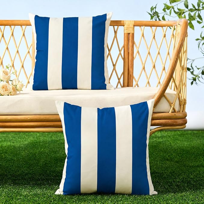 Allorry Outdoor Pillow Covers 20x20 Royal Blue Striped Outdoor Decor 007N20 | Striped Pillow Covers|for Spring Summer Outdoor Waterproof Garden Patio Furniture Sofa Bed Home Decor