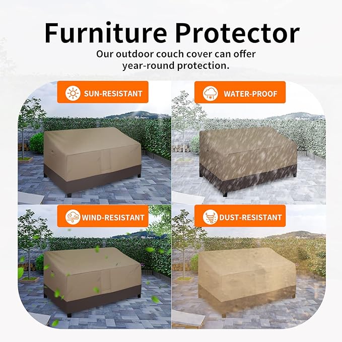 Easy-Going Waterproof Outdoor Couch Cover, Heavy Duty Deep 3-Seater Patio Sofa Cover, Winchdproof Outdoor Furniture Cover with Air Vent （88Wx40Dx33H inch,Camel/Dark Brown
