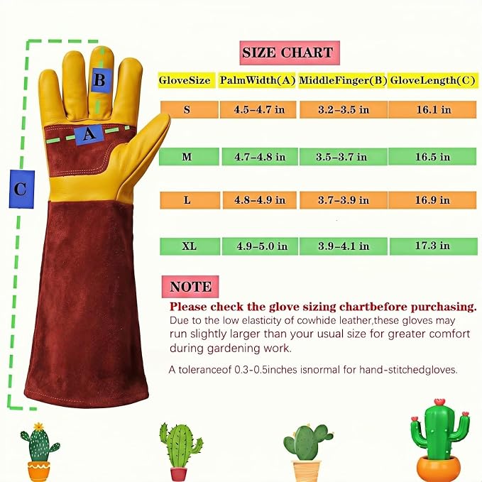 Cow Leather Gardening Gloves, Adjustable&Thorn Proof,Cactus Handling,Rose Pruning,Gardening Gifts For Women/Men