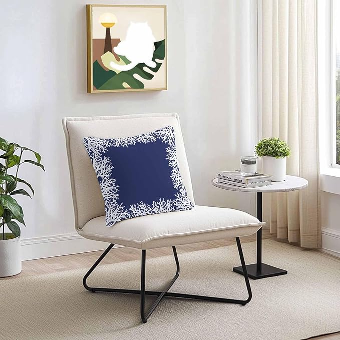 Vandarllin Outdoor Throw Pillows Covers 16x16 inch Set of 2 Waterproof Navy Blue Coral Decorative Zippered Cushion Covers for Patio Furniture, Coastal Marine Life Lumbar Pillowcases