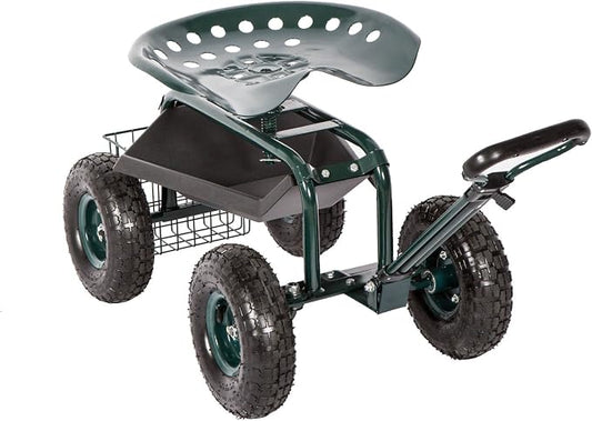 kinbor Rolling Garden Scooter Garden Cart with Tray, 360 Swivel Seat, Green