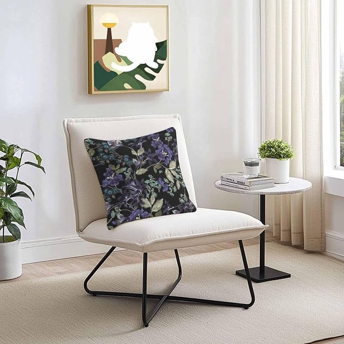 Purple Green Flower Leaf on Black Outdoor Pillow Covers 16x16in Pack of 2 Waterproof Pillowcase Retro Plant Oil Painting Decorative Throw Cushion Case for Patio Couch Sofa