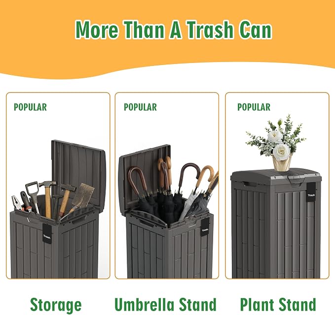 Outdoor Trash Can, 30 Gallon Garbage Can with Tiered Lid and Drip Tray, Waterproof Resin Waste Bin for Patio, Garden, Backyard, Deck, Brown