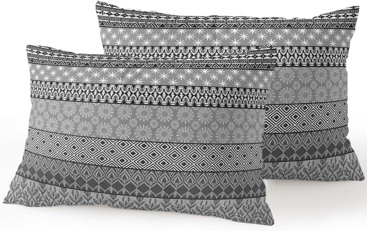 Waterproof Outdoor Pillow Set of 2 Grey Bohemian Decorative Throw Pillows Cover & Insert 20x12 Inch Lumbar Pillowcase Boho Style Floral Leaves Geometric Pillows for Couch Sofa Bed Patio Furniture