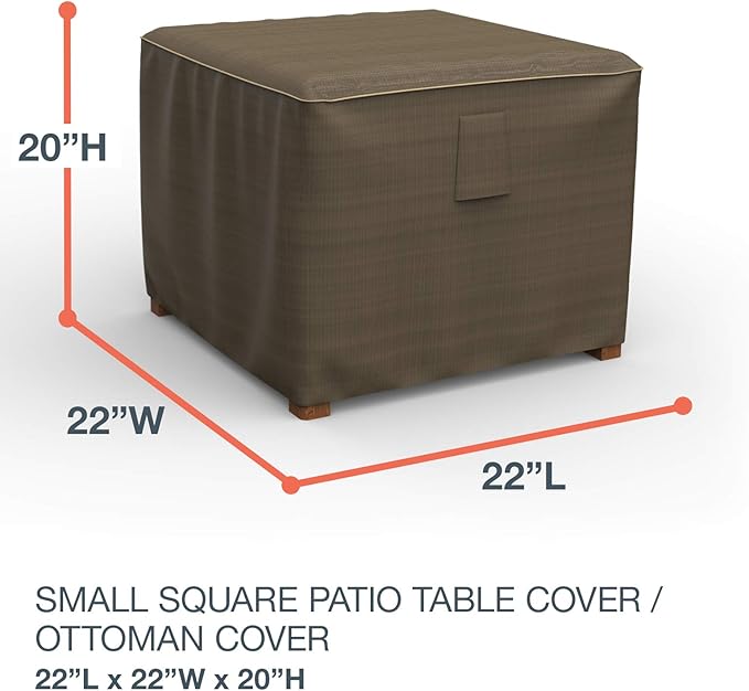 Budge StormBlock Hillside Square Patio Table/Ottoman Cover Premium, Outdoor, Waterproof, Small, Black and Tan Weave