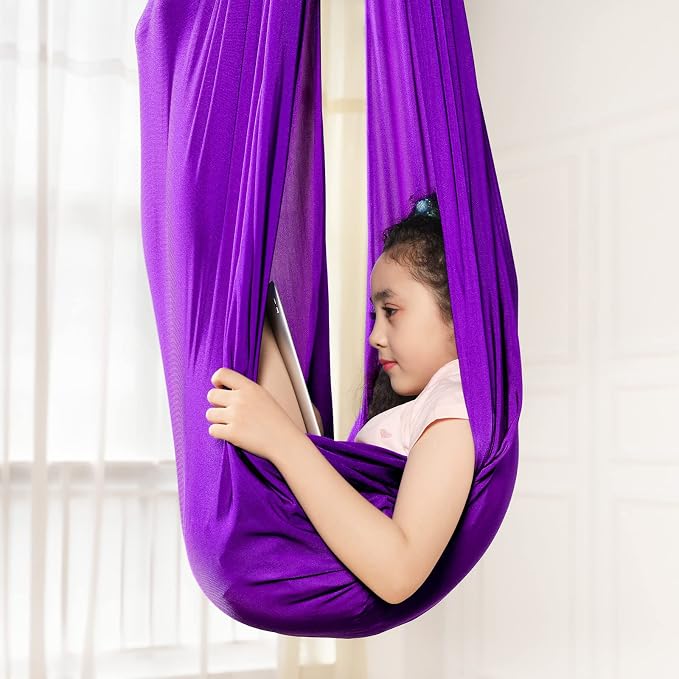 Kids Sensory Therapy Swing Hammock Children's Swing Hammock Indoor Elastic Cuddle Pod Swing for Autism Boys Girls with ADHD SPD Asperger's Sensory Integration Special Needs (Purple)
