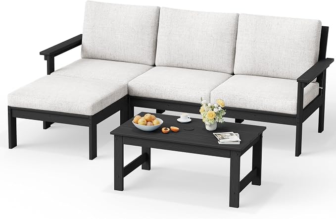 SERWALL HDPE Outdoor Sectional with Ottoman & Coffee Table