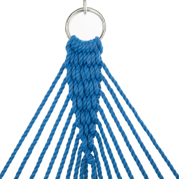 Nags Head Hammocks First Mate Coastal Blue DuraCord Rope Hammock – 12 ft. x 50 in., 450 lb Capacity, Cumaru Spreader Bar, Galvanized Hardware, Handcrafted in USA, Free Chains & Tree Hooks