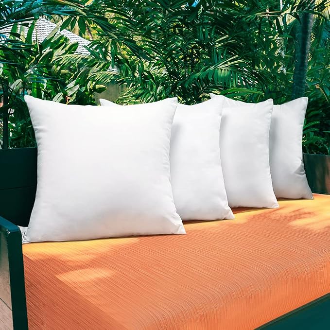 OTOSTAR Waterproof Outdoor Throw Pillow Inserts, Set of 4 Water Resistant Square Form Cushion Stuffer for Garden, Bench, Patio - Decorative Outdoor Sofa Pillows Inserts White, 20x20 Inches