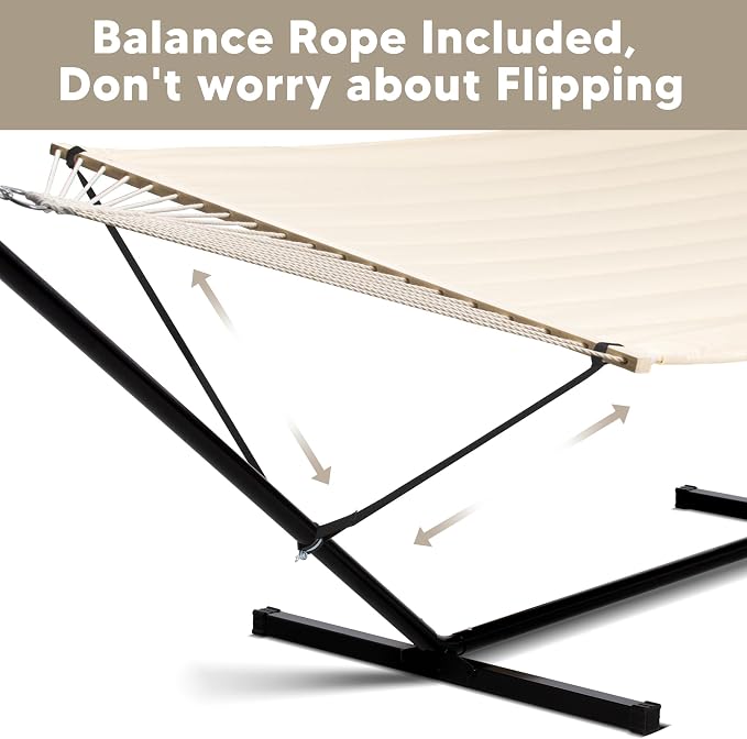 SUNCREAT Portable Outdoor Hammock with Stand, Sun-Protective Canopy, Double Hammock with Stand for Outside, Patent Pending, Beige