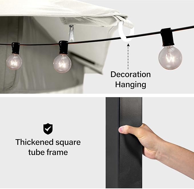 LAUSAINT HOME Patio Gazebo 10'x20', Outdoor Heavy Duty Party Tent Shelter with Double Roofs, Mosquito Nettings and Privacy Screens for Backyard, Garden, Lawn, Cream White