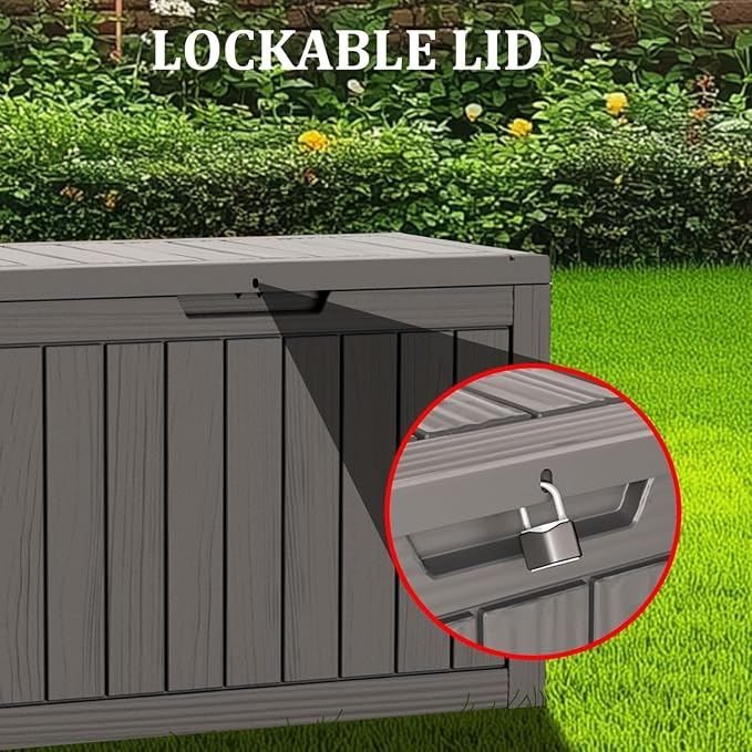 Outdoor Storage Box 270GAL Waterproof Resin Deck Box,UV-Resistant Lockable Delivery Bin for Garden Tools,Large Patio Outside Cushions,Pool Accessories Supplies,Chest,Furniture,Package,Grey