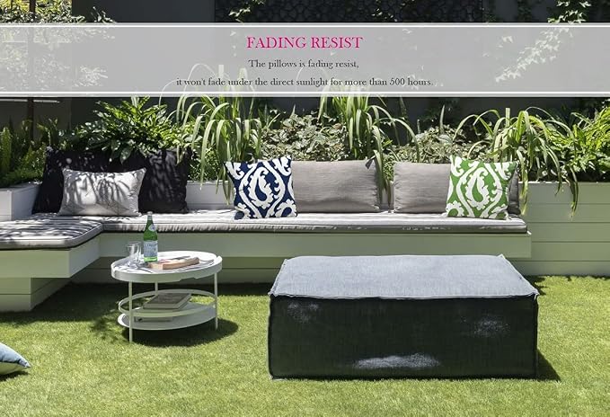 Pack of 2 Outdoor Waterproof Decorative Throw Pillows with Inserts for Patio Furniture, 18x18 Inch Square Fade Resistant Patio Garden Cushions for Couch Bed Sofa, Paisley Navy