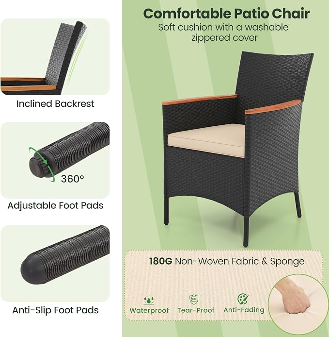 KOTEK 9 Piece Outdoor Dining Set, Rattan Patio Dining Table and Chairs Set for 8 with 1.96'' Umbrella Hole and Seat Cushions, Wicker Patio Dining Set for Deck, Backyard