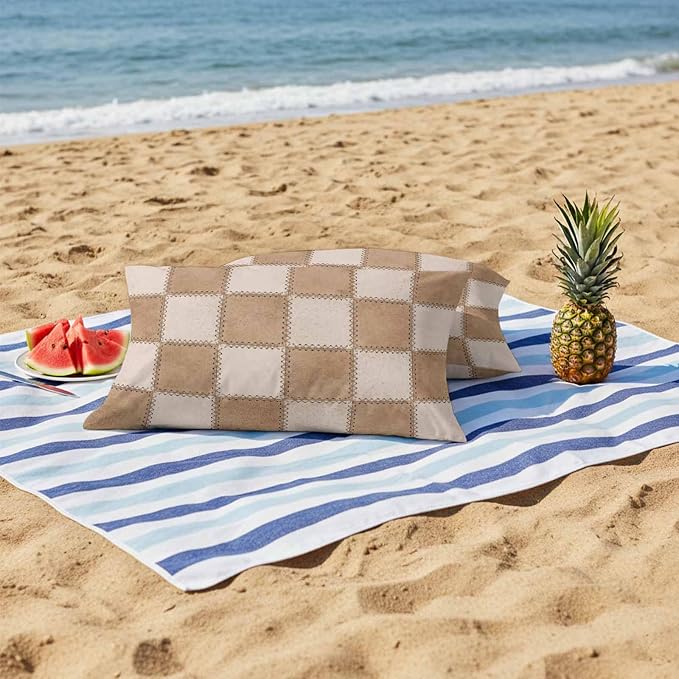 Brown Beige Checkered Outdoor Pillow Covers 20x12 Inch Lumbar Pillow Covers Set of 2 Waterproof Decorative Throw Pillow Cases Modern Farmhouse Plaid Burlap Cushion Covers for Patio Furniture Garden