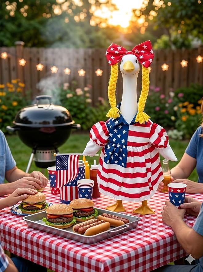 Patriotic Porch Goose Outfits, 23" Porch Goose 4th of July Outfits, Cute Independence Day Goose Clothes for Front Outdoor Patio Yard 250th Anniversary Decoration