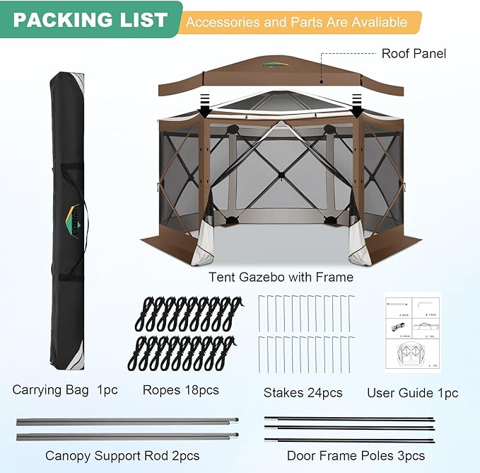 COBIZI 12x12 FT Pop Up Canopy Extendable Tent, Gazebos On Clearance with Removable Roof,Screened in Gazebo,Screen Tents Portable carpas para Patio for Outdoor Camping,Backyard, Garden,Brown(Upgraded)