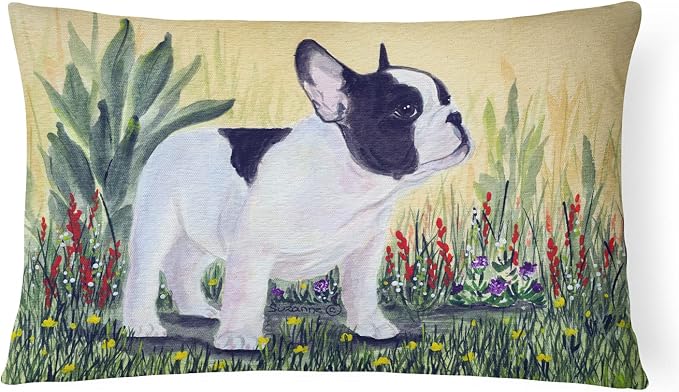 Caroline's Treasures SS8109PW1216 French Bulldog Canvas Fabric Decorative Pillow Machine Washable, Indoor Outdoor Decorative Pillow for Couch, Bed or Patio, 12HX16W