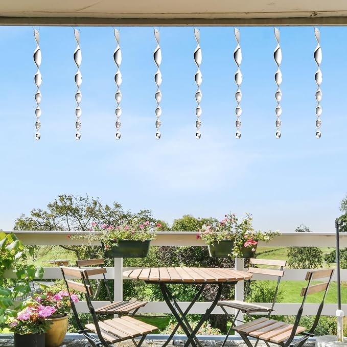 12 Pack Silver Spiral Bird Repellent Reflective Scare Rods, Hanging Plastic Rod Bird Deterrent Device, Glossy Finish Wind Spinner Scare Animals Away Outside Patio Lawn Garden Trees Decorations