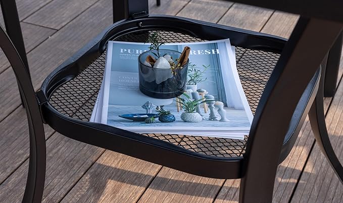 VICLLAX Outdoor Dining Set for 2, Small Patio Table and Chairs Set of Stackable Patio Sling Chairs and Square Dining Table for Front Porch, Blue Fabric and Black Table
