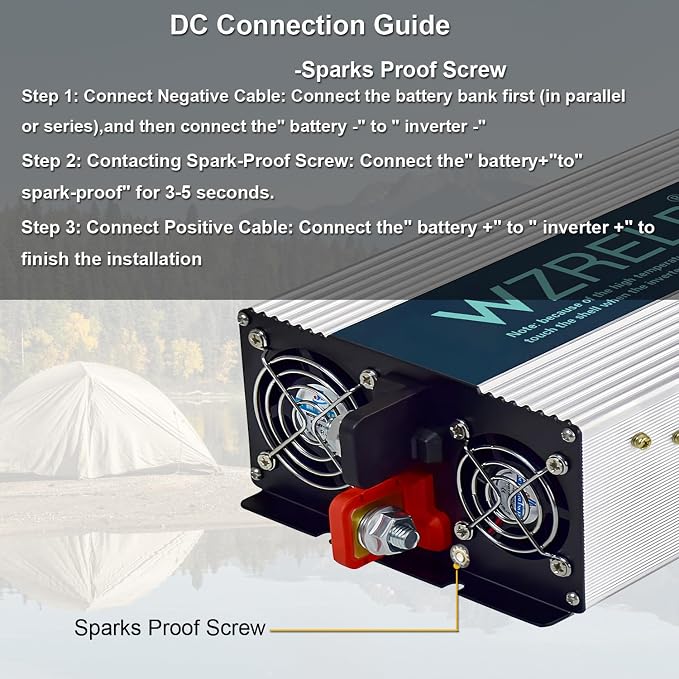 WZRELB 3000W Pure Sine Wave Inverter, Car Power Inverter 60V DC to 110V 120V AC Converter for RV, Truck, Solar, Outdoor with Dual AC Outlets, Hardwire Port, Surge 6000W, LED Display,Off-Grid