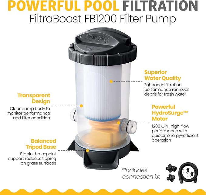 Funsicle Quickset Designer 18' x 48" Round Above Ground Swimming Pool, with FiltraBoost 1200 GPH Filter Pump, Ladder, Type C Filter Cartridge & Repair Patch, Dark Herringbone