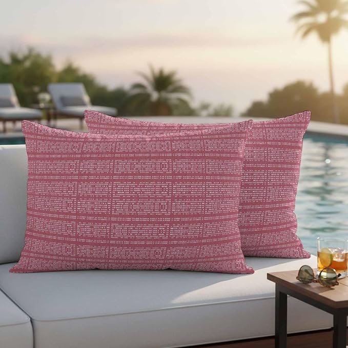 Outdoor Waterproof Throw Pillow Covers Set of 2 Pink Stripes Grain Lumbar Pillowcases 20x12 Inches Solid Color Decorative Pillows Cushion Case Patio Pillows for Couch Bed Chair Garden