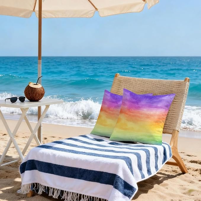 22x22 Inch Outdoor Pillow Covers Set of 2 Waterproof Throw Pillow Covers Decorative Couch Cushion Covers Watercolor Rainbow Square Pillowcases Protectors for Patio Garden Sofa